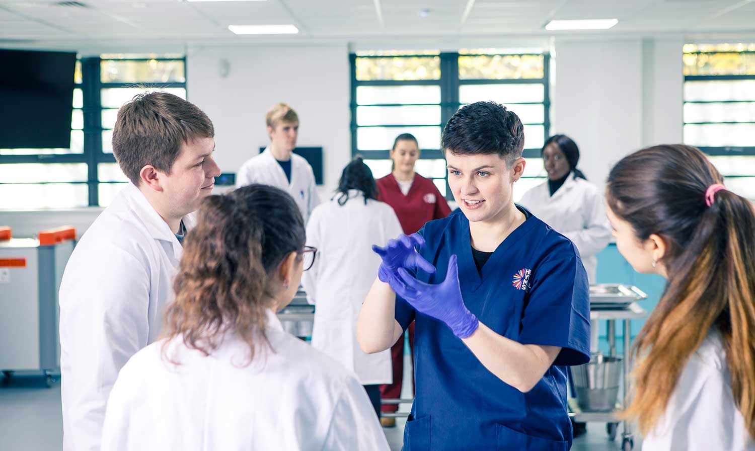 Medicine students in the anatomy lab at the University of York with Dr Kat Sanders