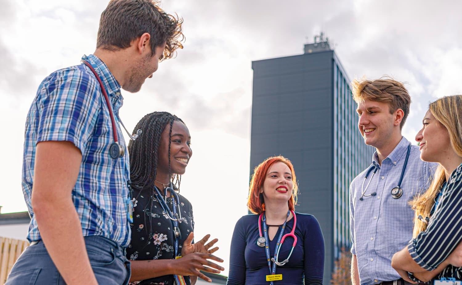 Medical students outside Hull Royal Infirmary