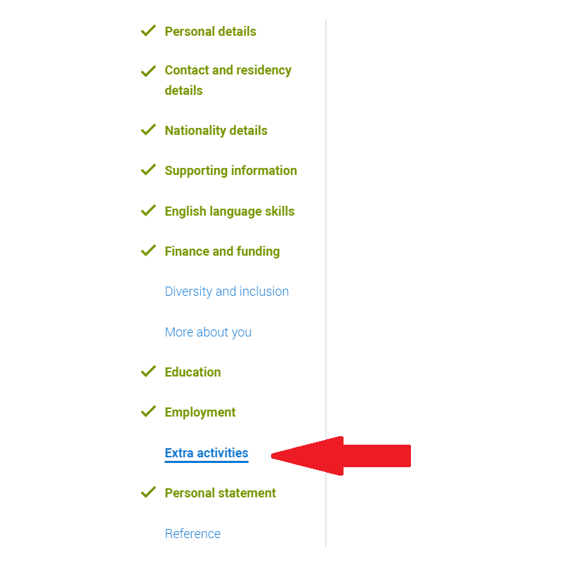 UCAS application form - Activities section