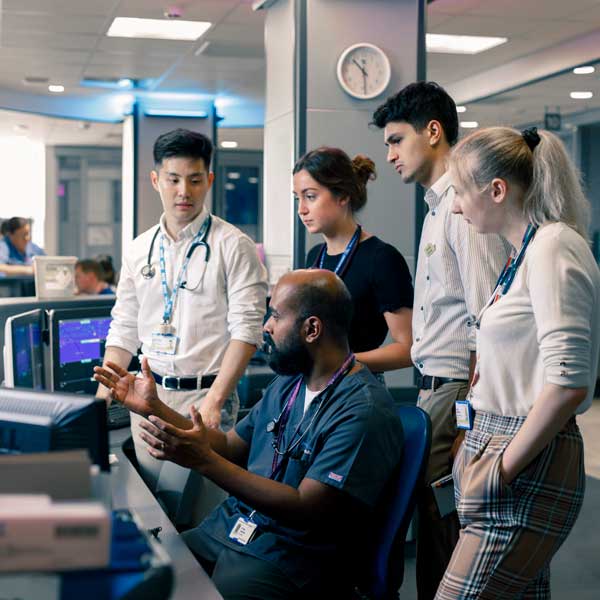 Medical students and their clinician supervisor on a clinical placement in ED at Hull Royal Infirmary