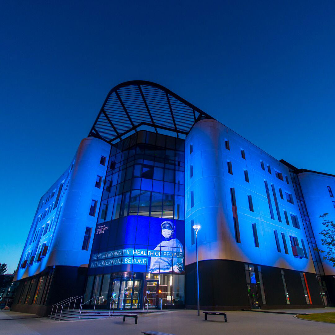 Allam Medical Building lights up blue for the NHS 70th anniversary