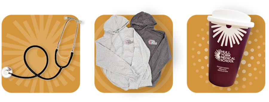 A stethoscope, grey hoodie and red reusable coffee cup