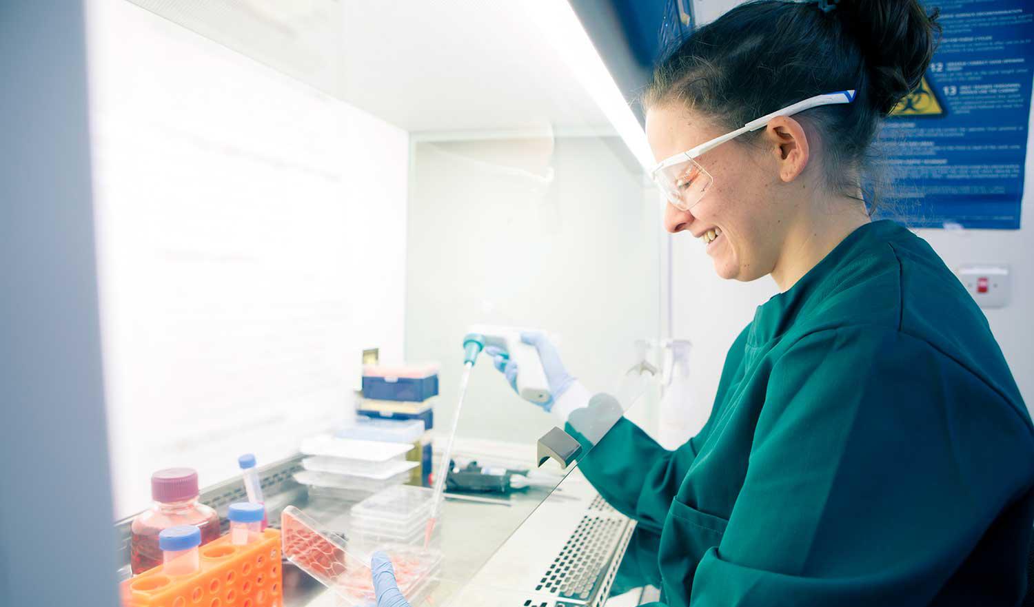 A student undertaking research in a flume lab in Experimental Medicine and Biomedicine