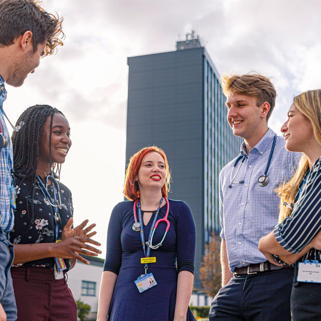 Medicine students outside Hull Royal Infirmary