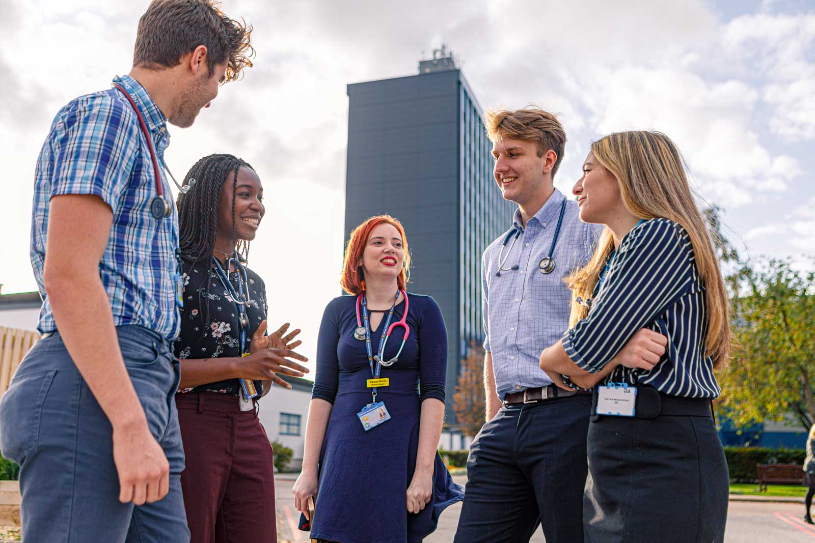 Medicine students outside Hull Royal Infirmary