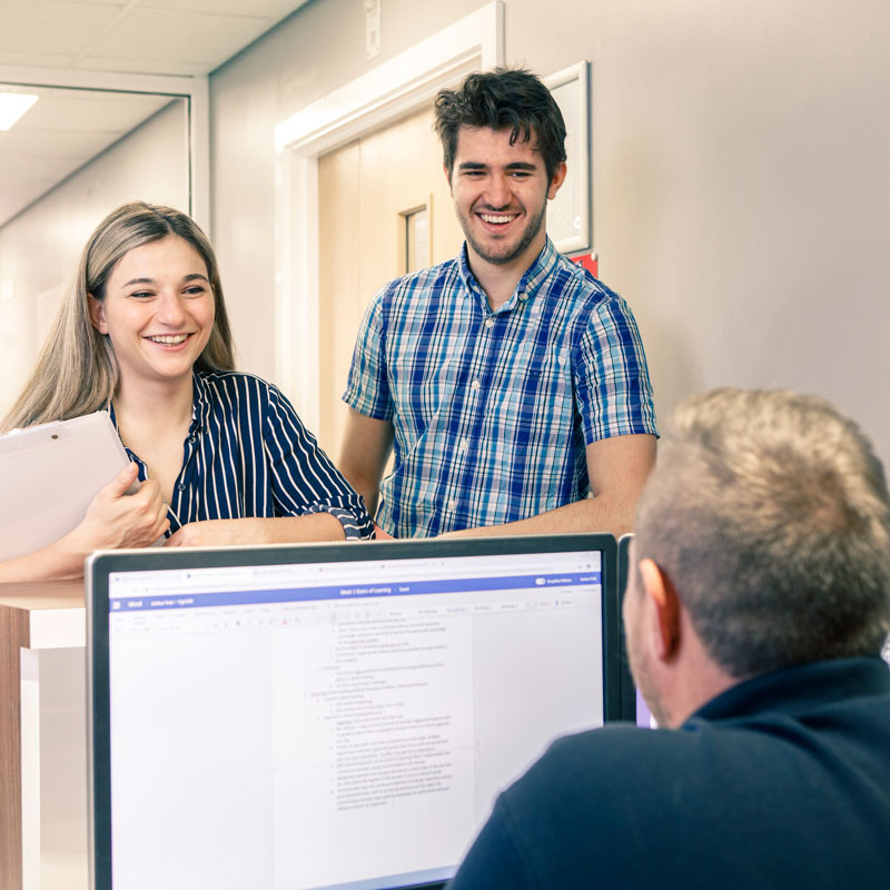 Students talking to a member of the Student Liasion Team at Hull Royal Infirmary