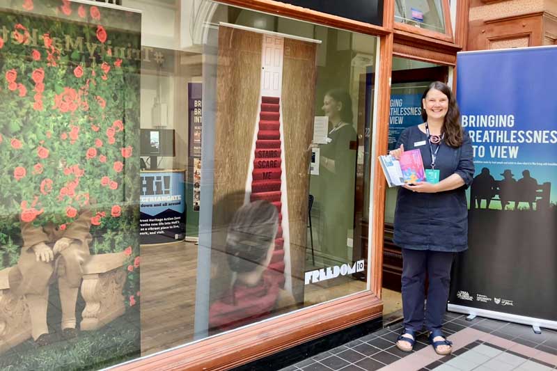 Dr Ann Hutchinson at the Bringing Breathlessness into View exhibition at the Freedom Festival