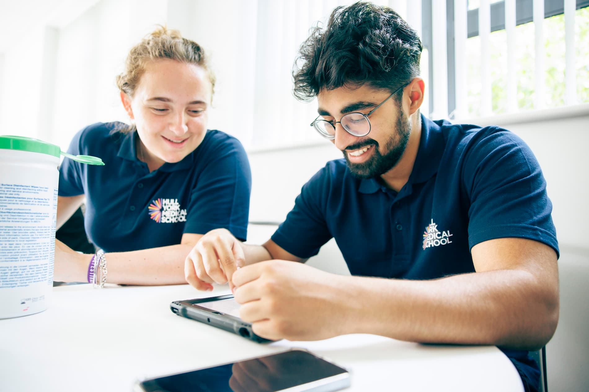 Two Hull York Medical School students taking part in a problem-based learning session