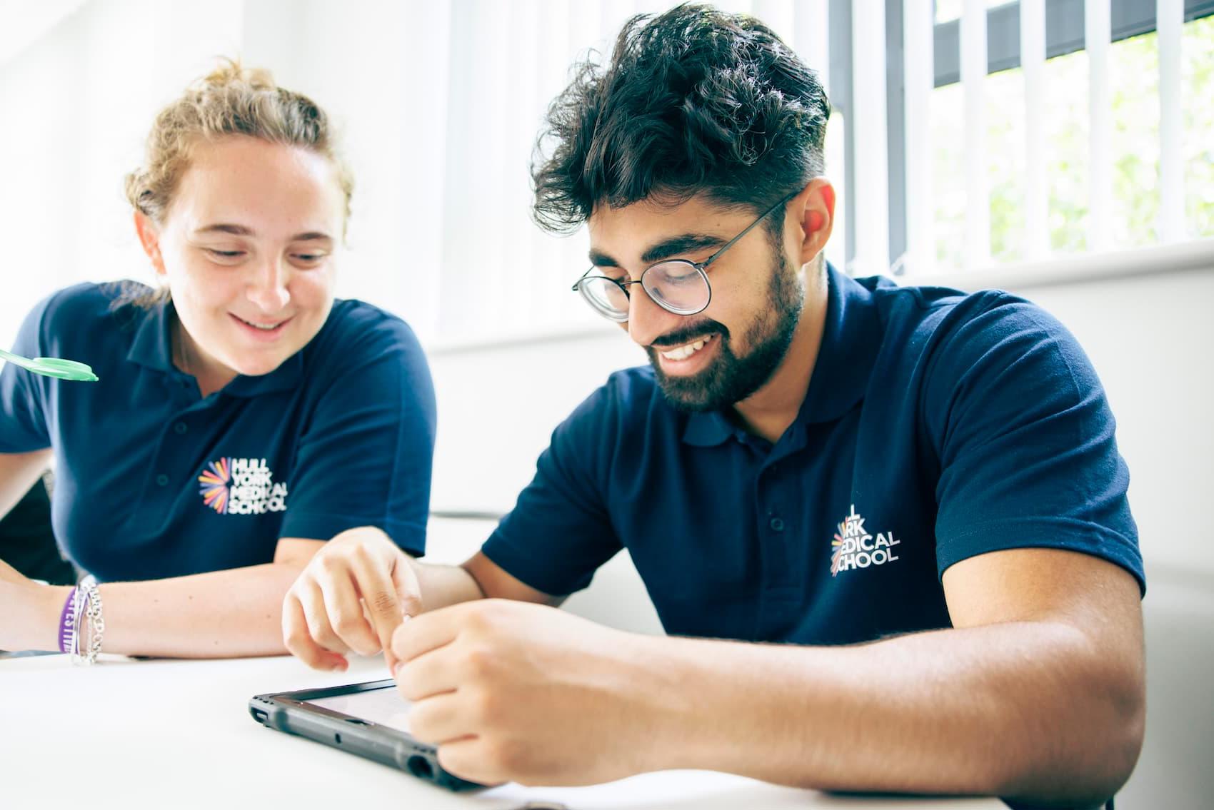 Two Hull York Medical School students taking part in a problem-based learning session