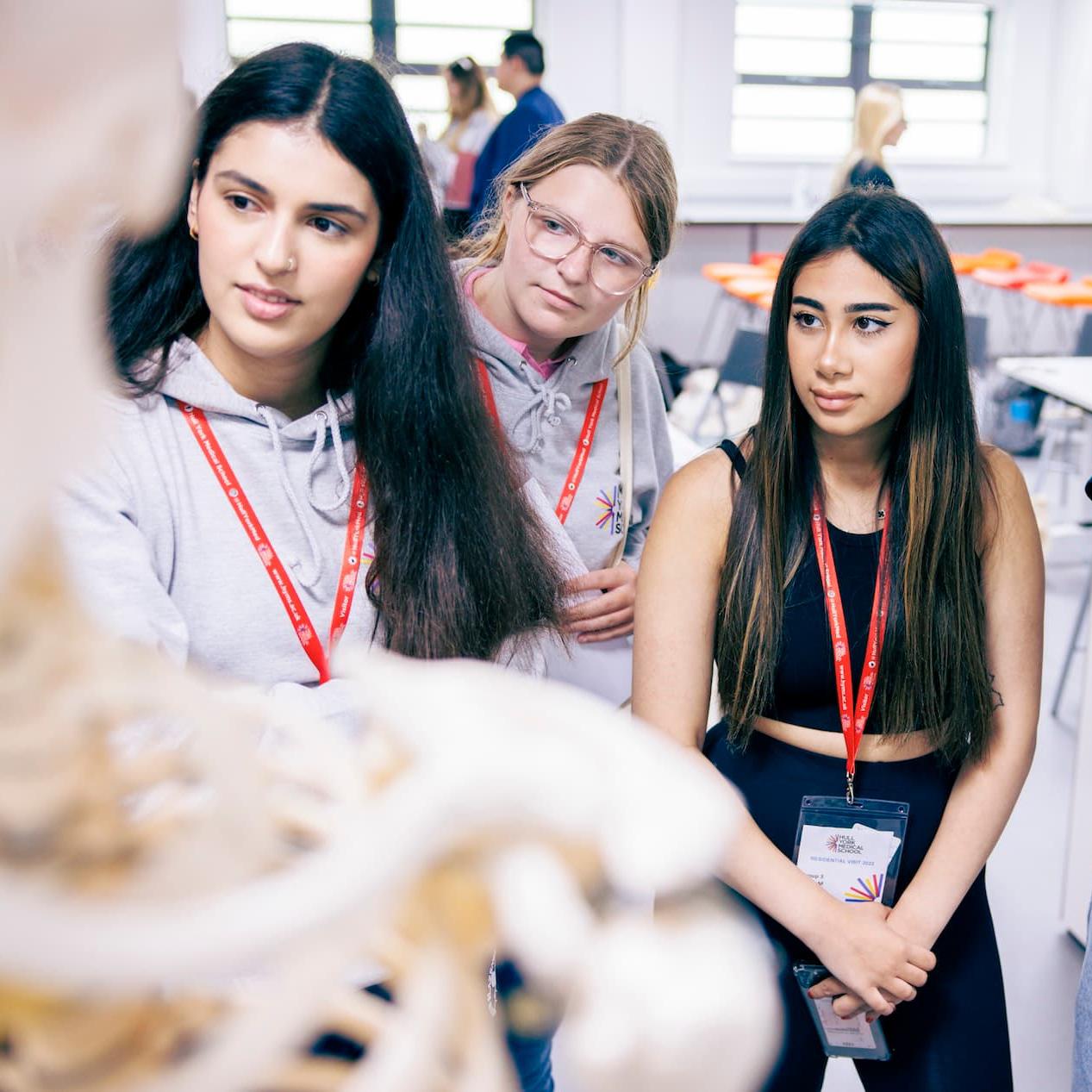 College students taking part in an anatomy session